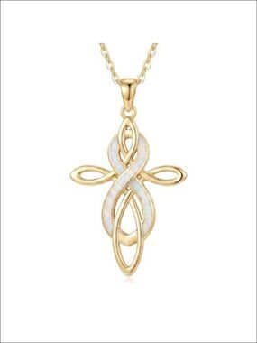 14k Gold Plated Opal Celtic Knot Pendant Necklace